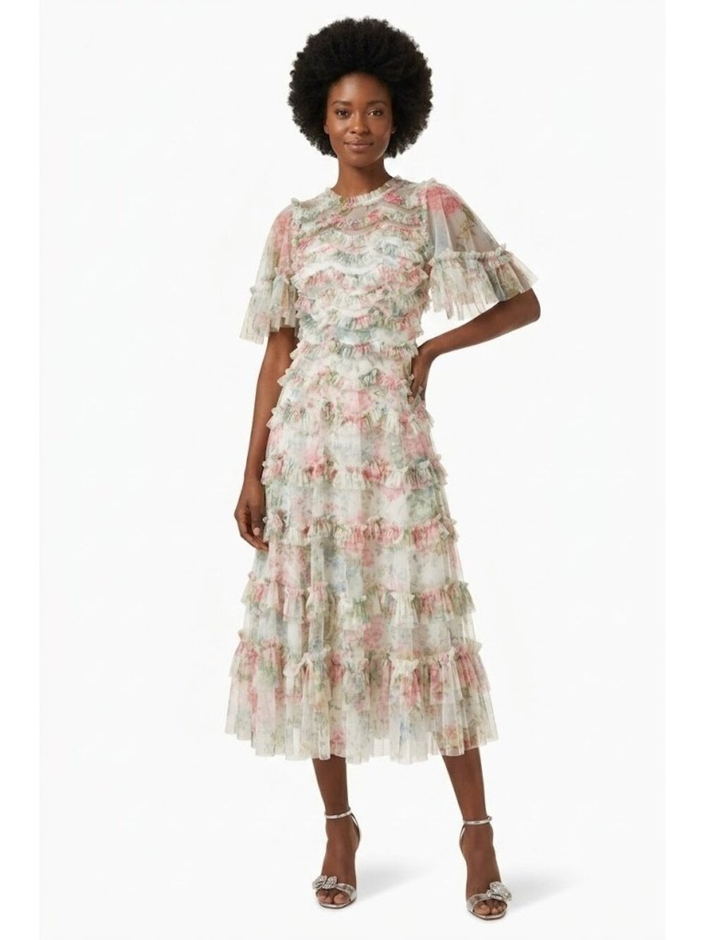 NWT Needle & Thread Ruffle Ballerina Midi in Floral Wonder Tulle Dress 12